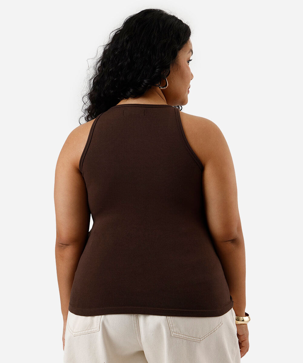 regata feminina de algodão plus size marrom