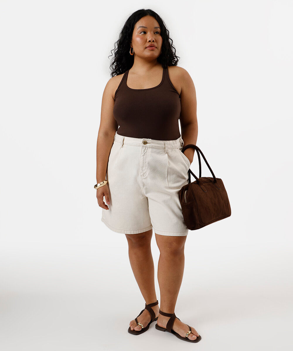regata feminina de algodão plus size marrom