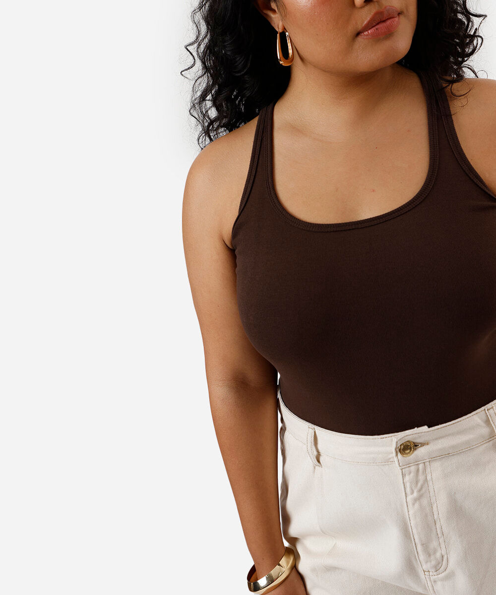regata feminina de algodão plus size marrom