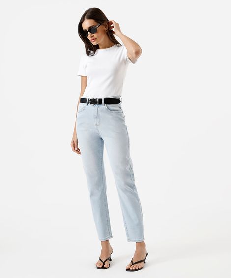 calça mom feminina jeans cintura alta azul