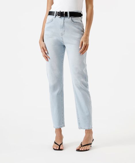 calça mom feminina jeans cintura alta azul