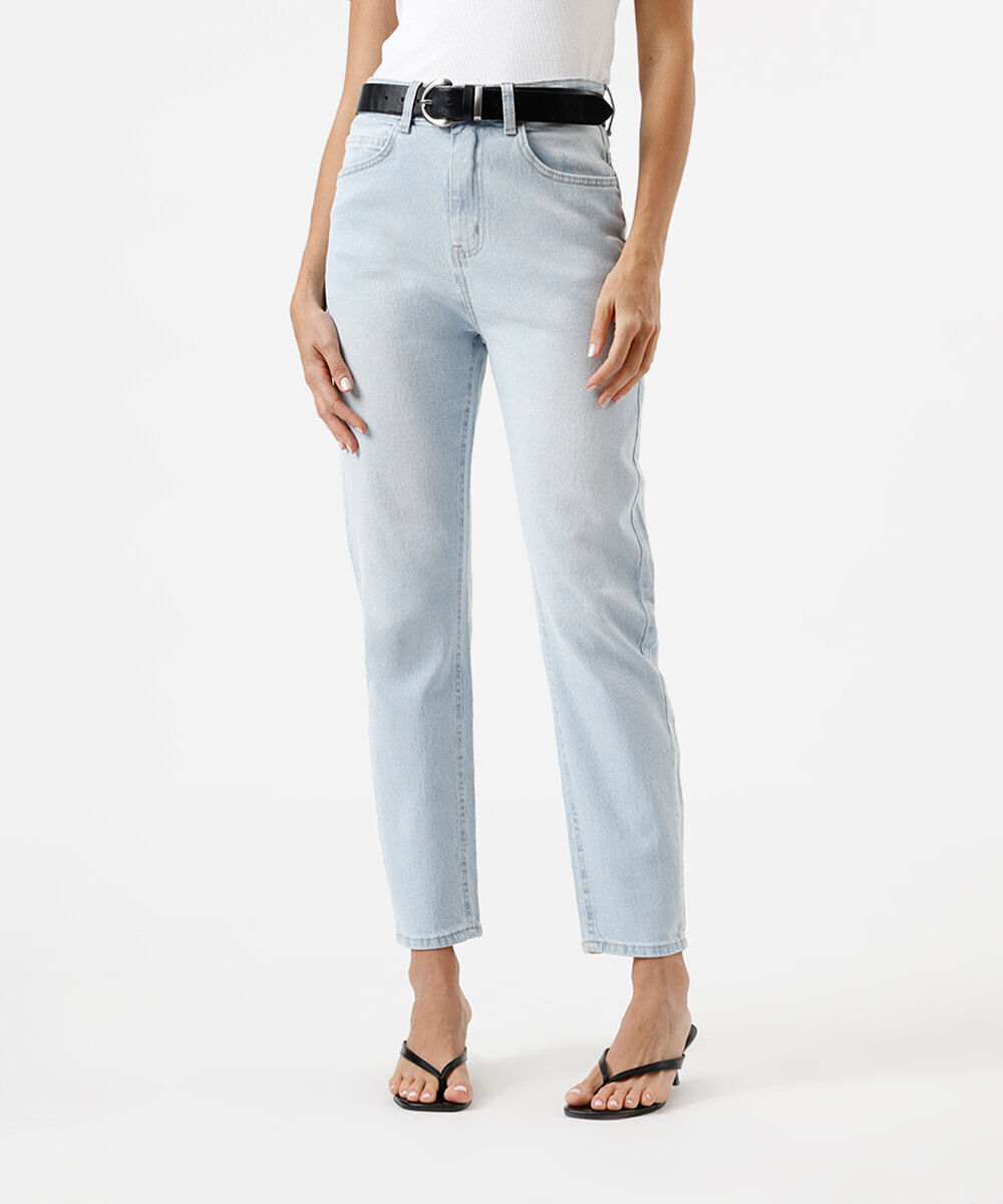 calça mom feminina jeans cintura alta azul