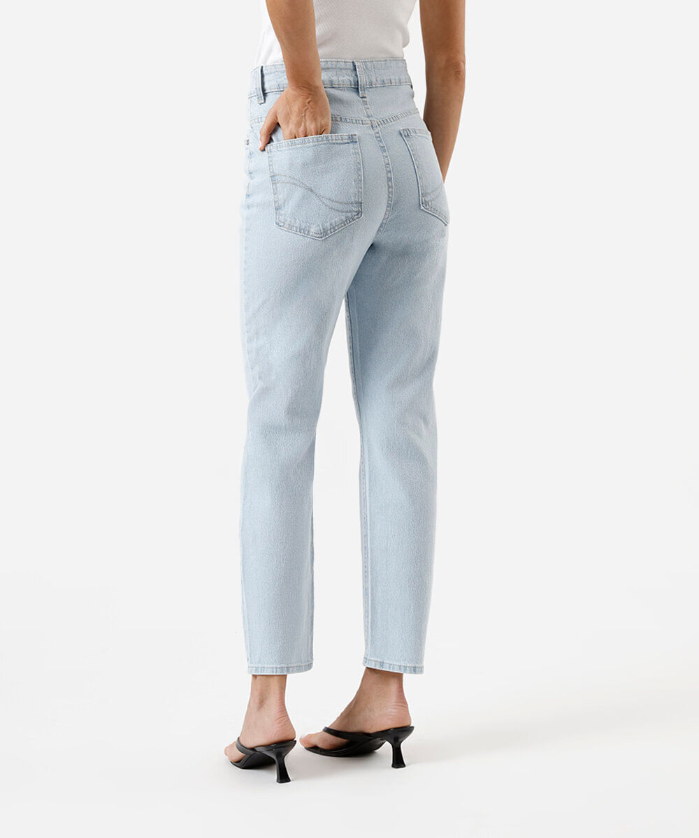 calça mom feminina jeans cintura alta azul