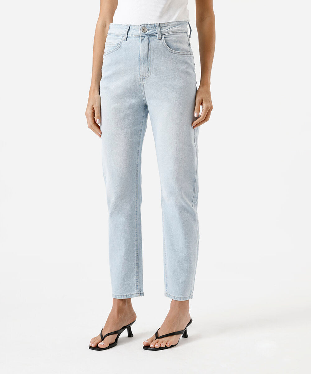 calça mom feminina jeans cintura alta azul
