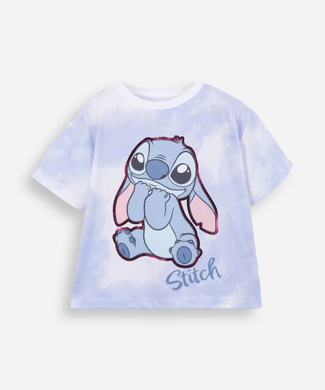 camiseta infantil nina stitch fofinho tie dye azul