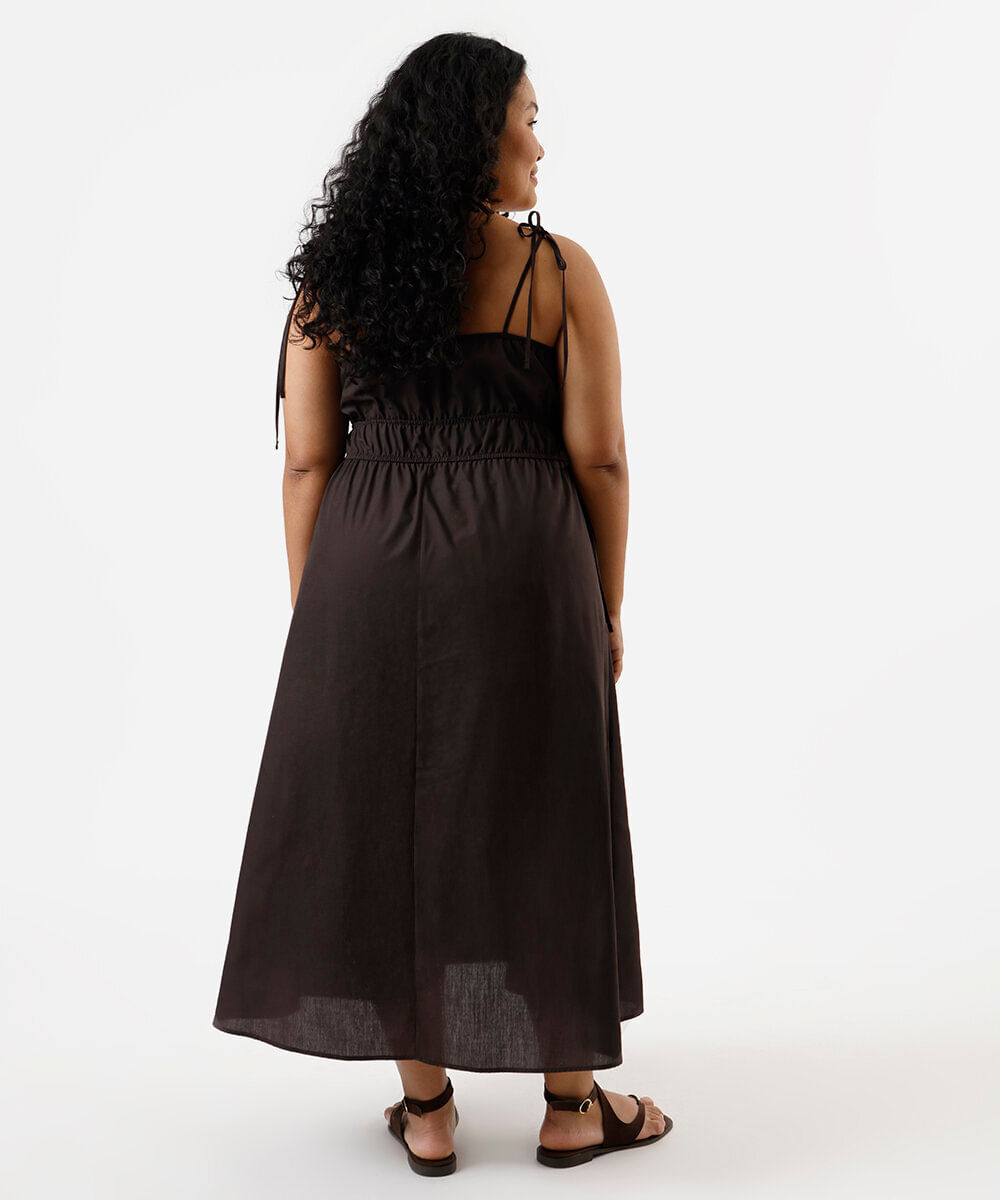 vestido midi feminino com amarração plus size marrom