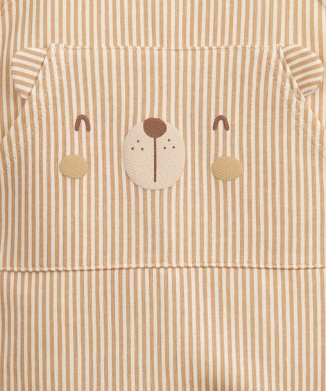 jardineira infantil listrado de urso com blusa bege