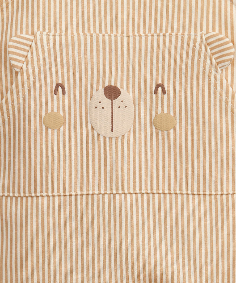 jardineira infantil listrado de urso com blusa bege