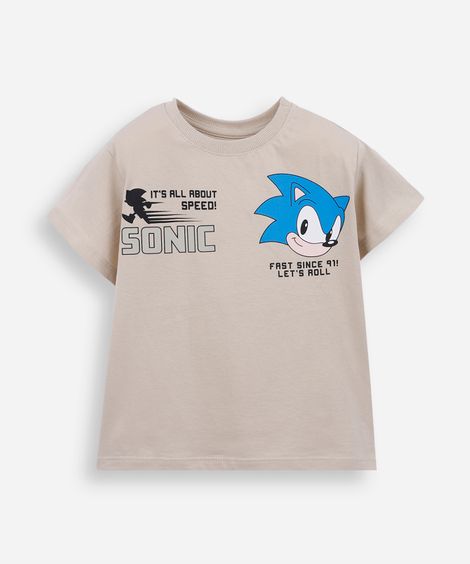 camiseta infantil de algodão sonic bege