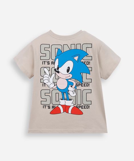 camiseta infantil de algodão sonic bege