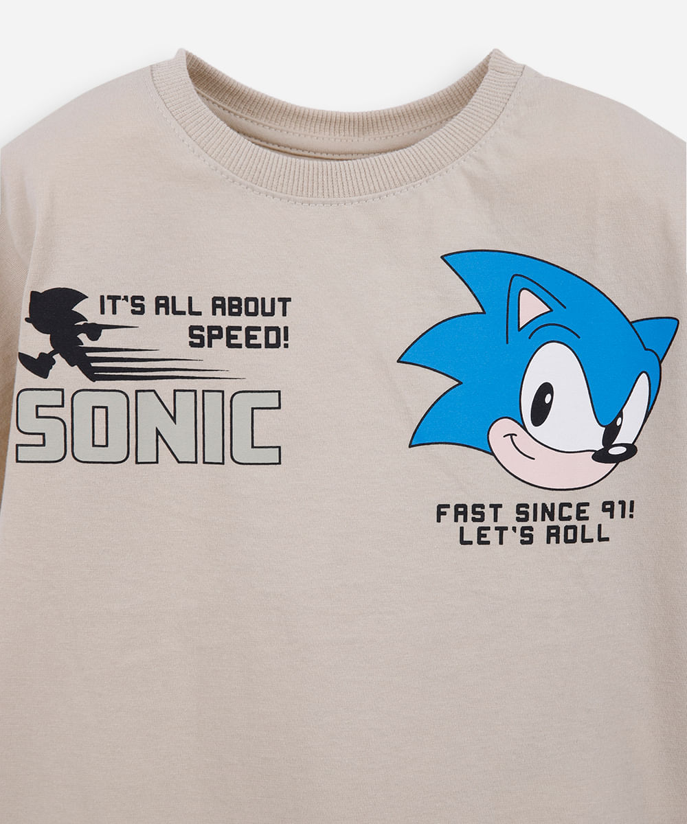 camiseta infantil de algodão sonic bege