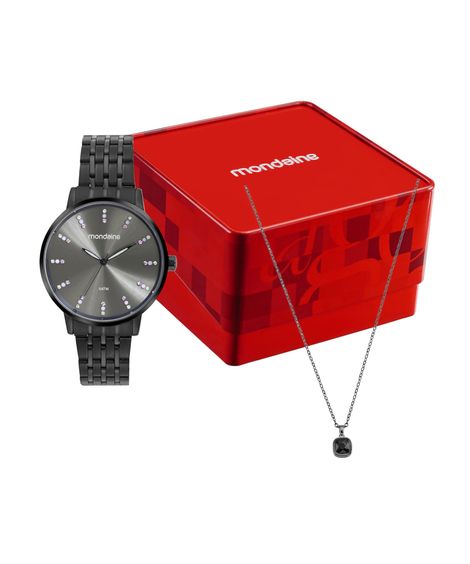 kit relógio feminino mondaine analógico 32666lpmvpe2kb preto