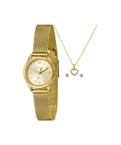 kit relógio feminino lince analógico lrgh271l25 kacgc2kx dourado