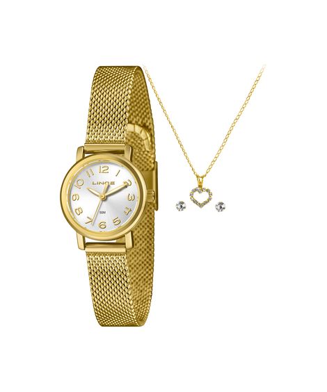 kit relógio feminino lince analógico lrgh272l25 kacjs2kx dourado