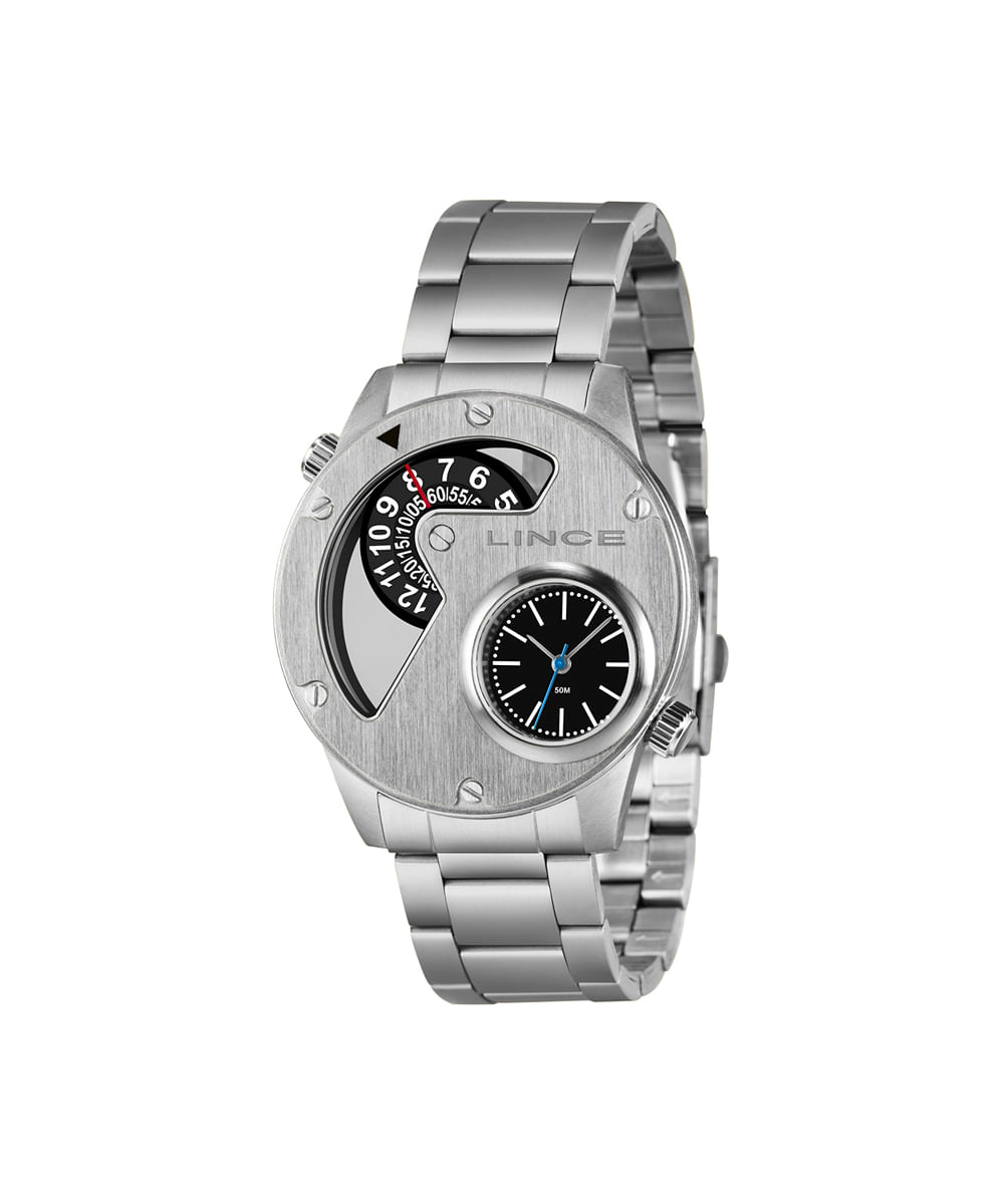 relógio masculino lince dual time mrm4820l46 p2sx prateado