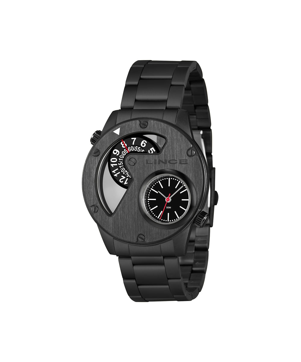 relógio masculino lince dual time mrn4820l46 p2px preto
