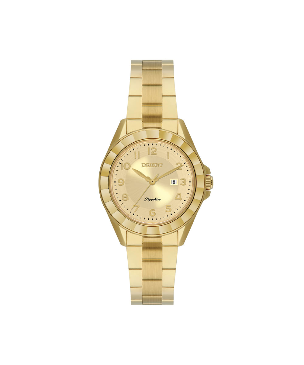 relógio feminino orient analógico calendário fgss1258 c2kx dourado