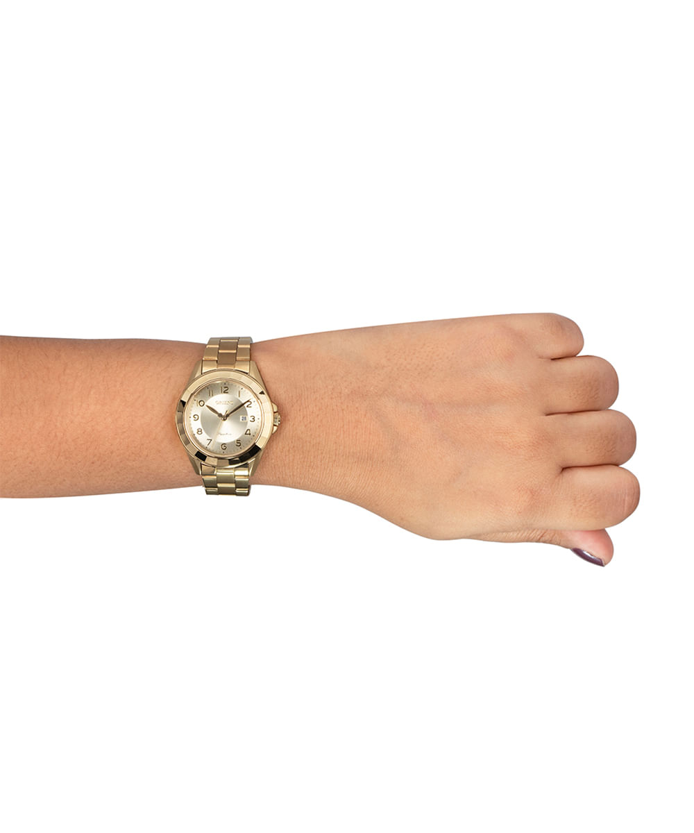 relógio feminino orient analógico calendário fgss1258 c2kx dourado
