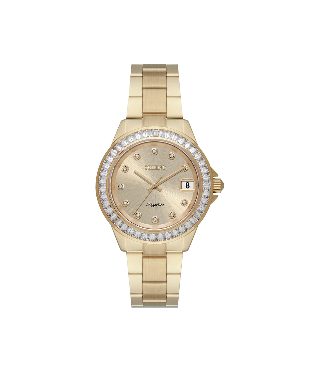 relógio feminino orient analógico calendário  fgss0246 c1kx dourado