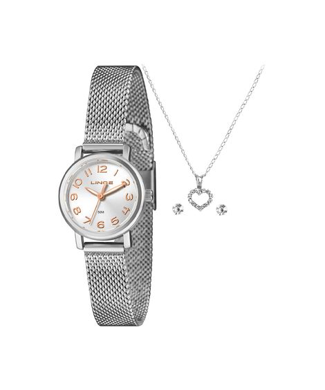 kit relógio feminino lince analógico lrmh272l25 kacks2sx prateado