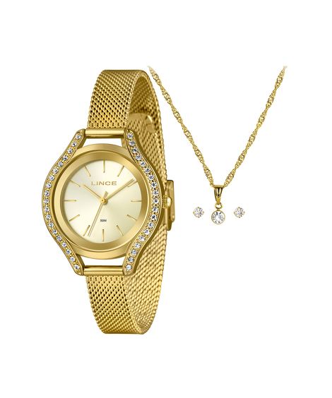 kit relógio feminino lince analógico lrgm059l36 kad5c1kx dourado