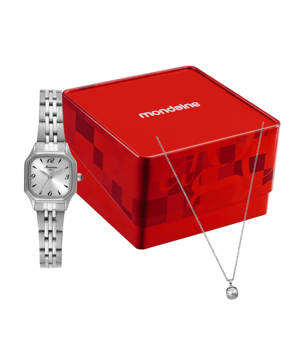 kit relógio feminino mondaine analógico 32820l0mvne2kc prateado
