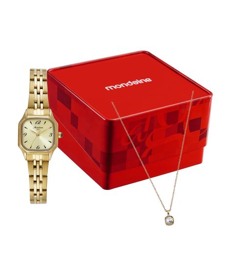 kit relógio feminino mondaine analógico 32820lpmvde1kc dourado
