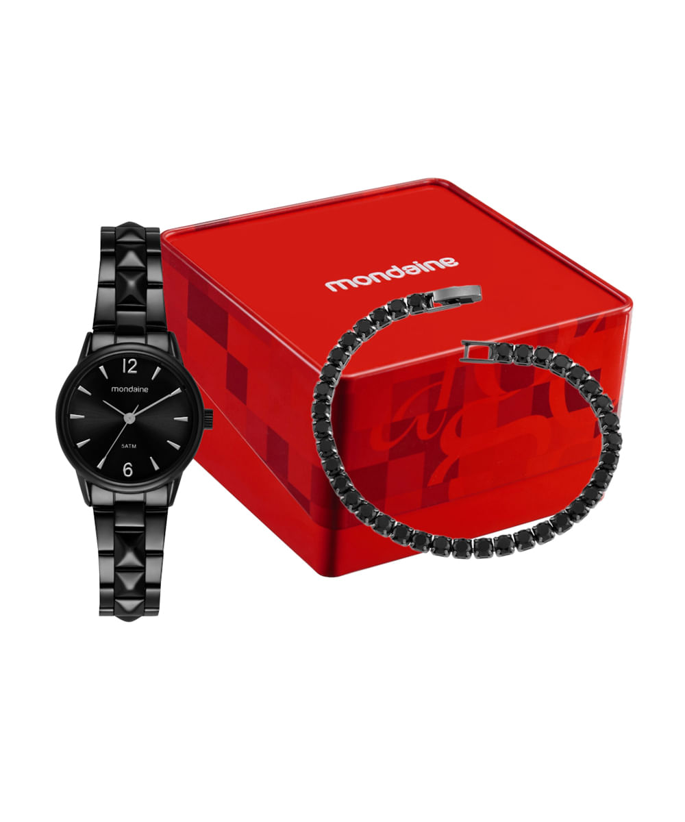 kit relógio feminino mondaine analógico 32865lpmvpe2ka preto
