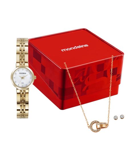 kit relógio feminino mondaine analógico 32692lpmvde1ka dourado