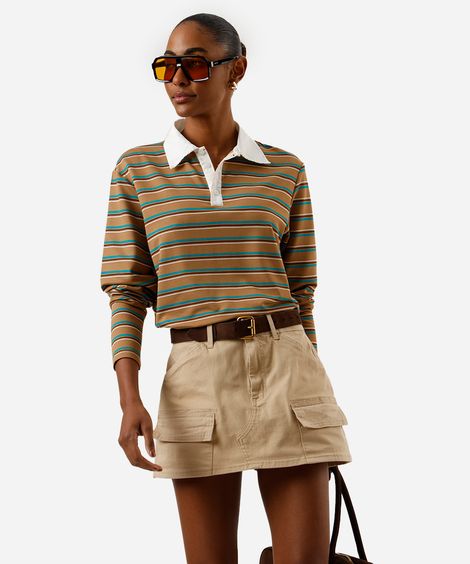short saia cargo feminino de sarja cintura média bege