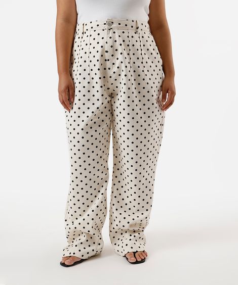 calça barrel feminina de sarja poá mindset plus size off white