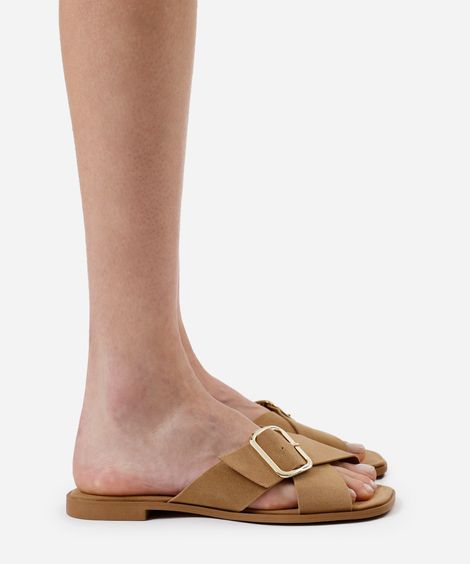 rasteirinha com fivela oneself texturizada bege