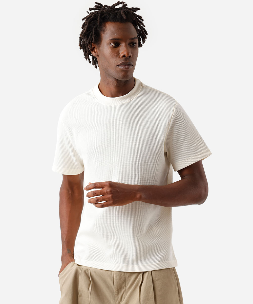 camiseta masculina manga curta texturizada off white