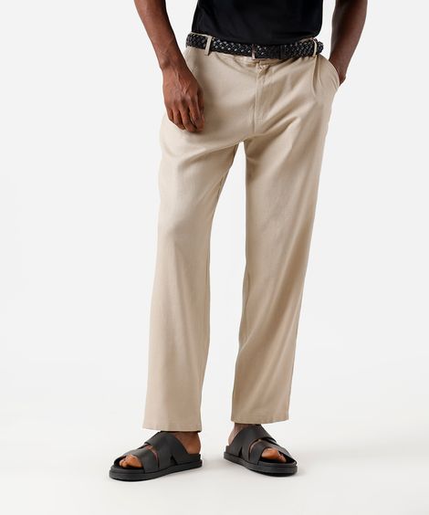 calça slim masculina com linho bege