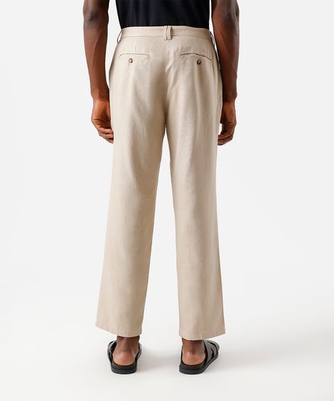 calça slim masculina com linho bege