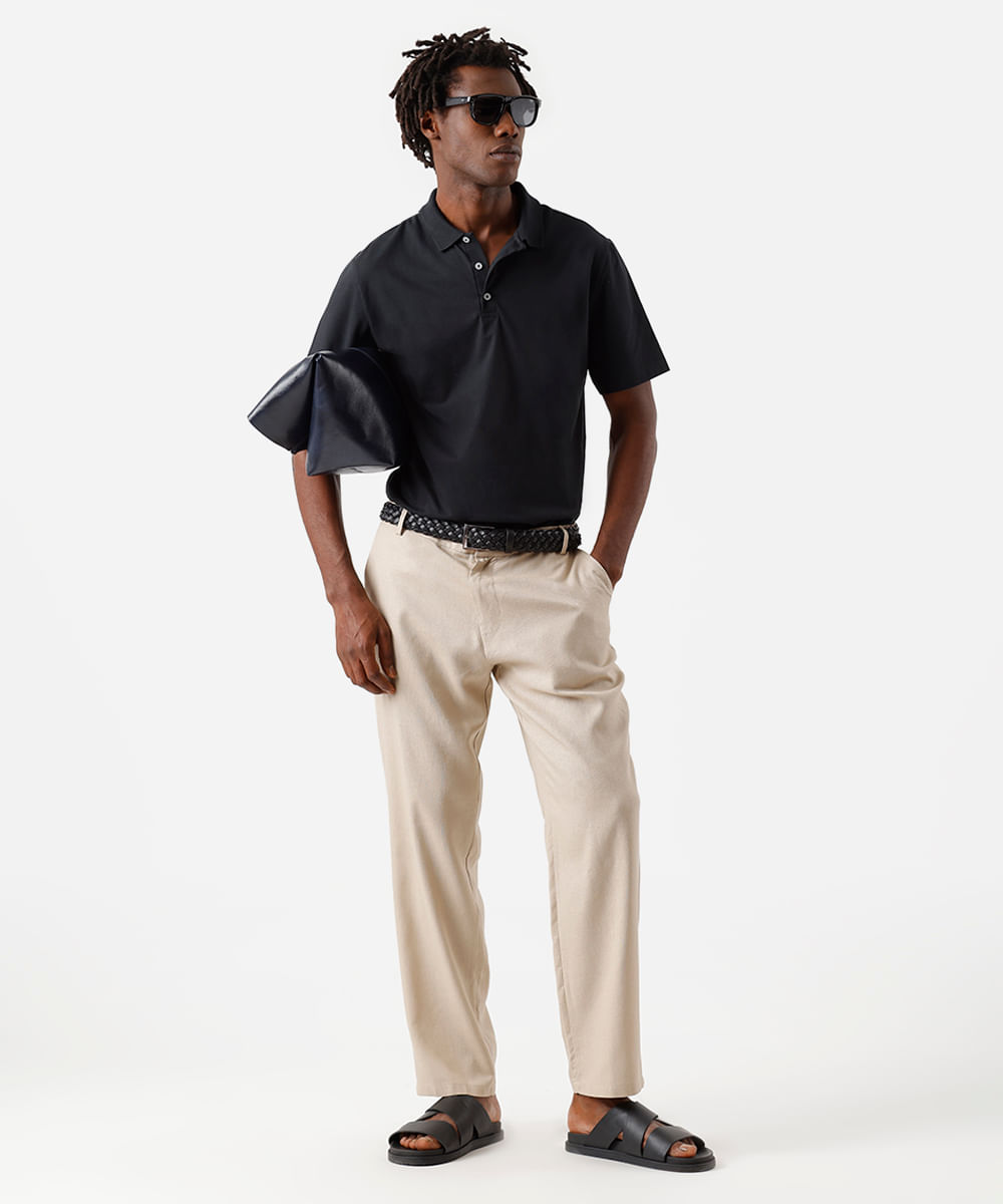 calça slim masculina com linho bege