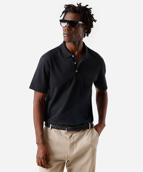 polo básica masculina de algodão manga curta preta