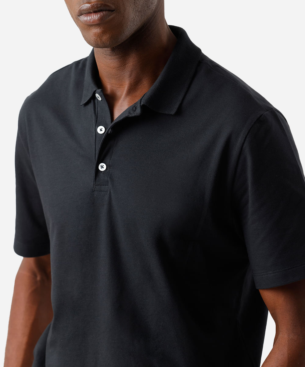 polo básica masculina de algodão manga curta preta