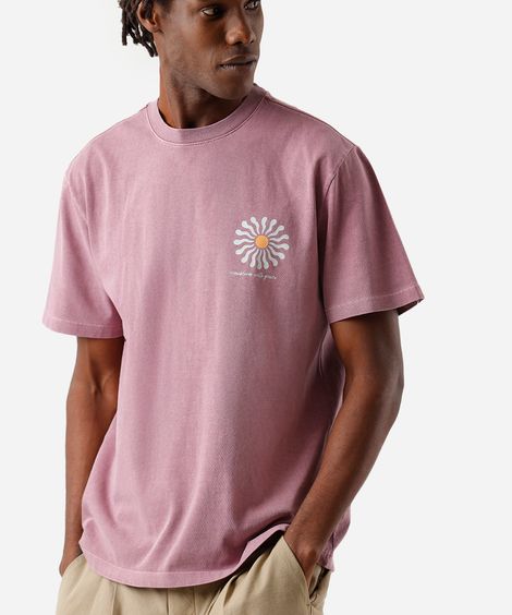 camiseta masculina de algodão estonada floral rosa