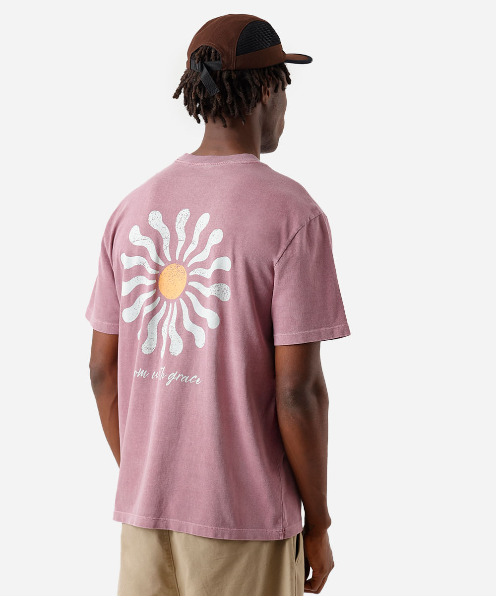 camiseta masculina de algodão estonada floral rosa