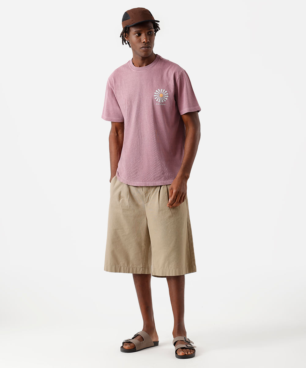camiseta masculina de algodão estonada floral rosa