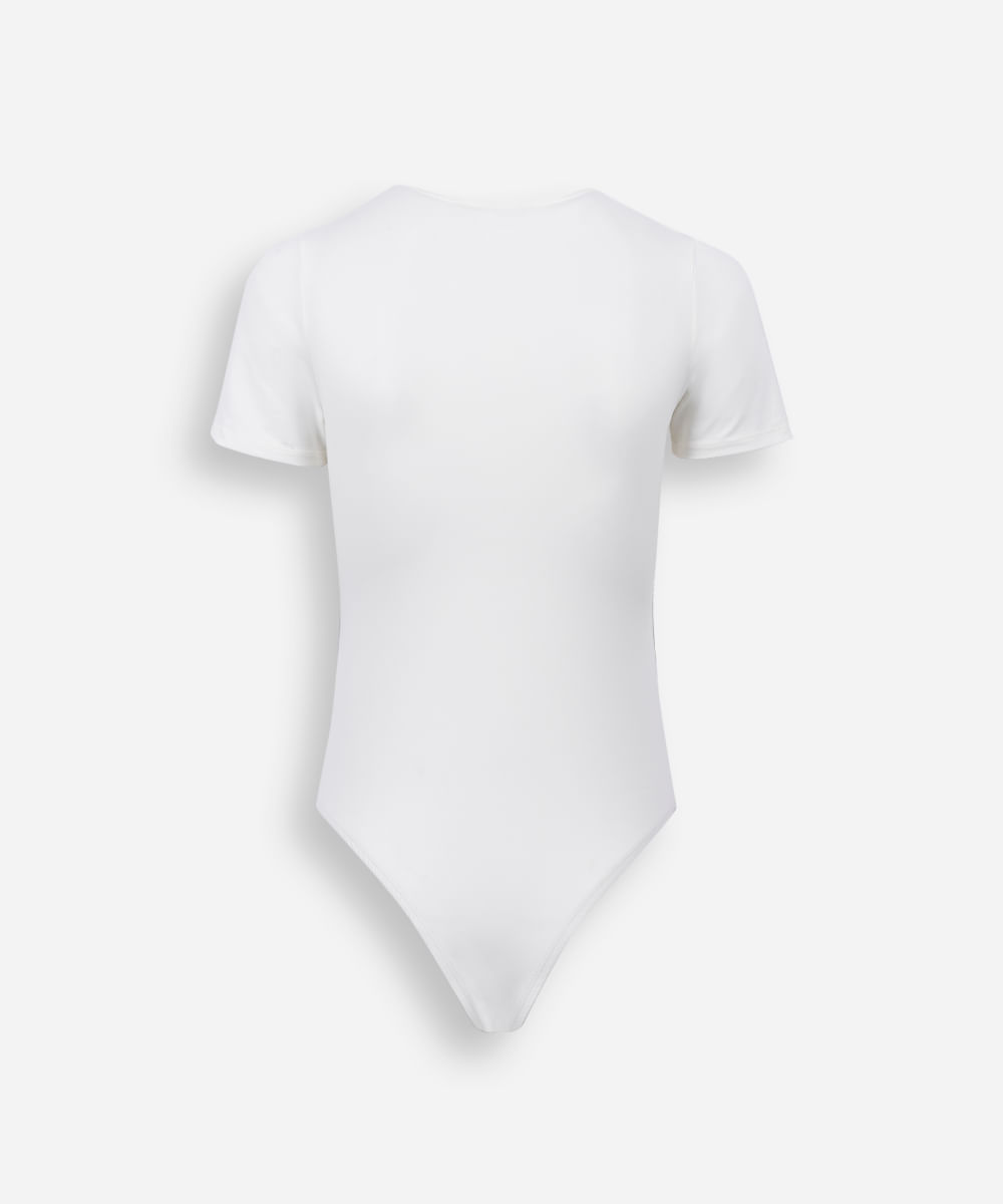 body juvenil de poliamida manga curta off white