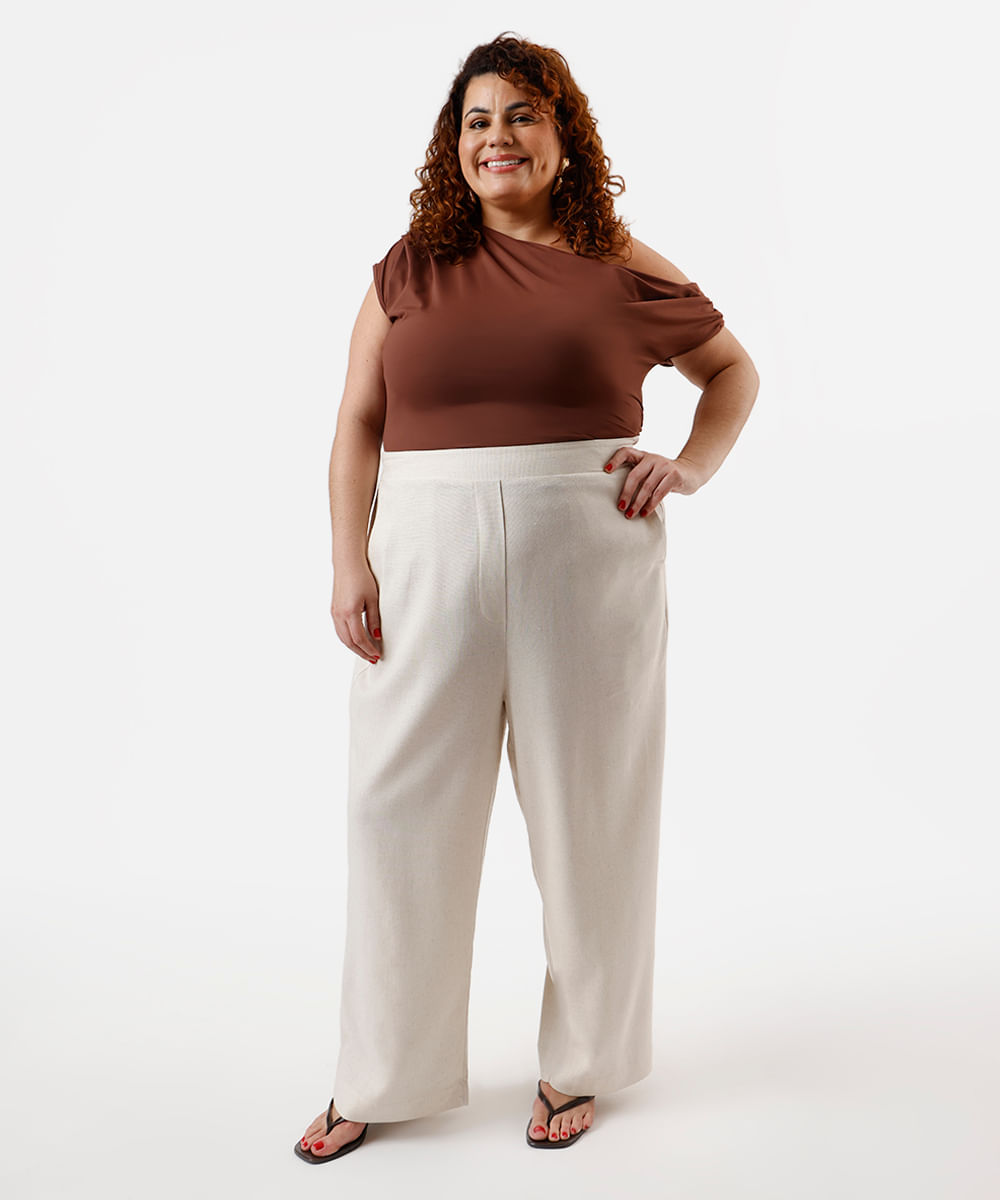 blusa feminina de poliamida assimétrica franzida plus size marrom