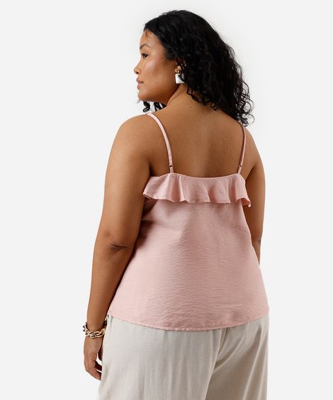 blusa feminina com viscose alça fina com babados plus size rosa