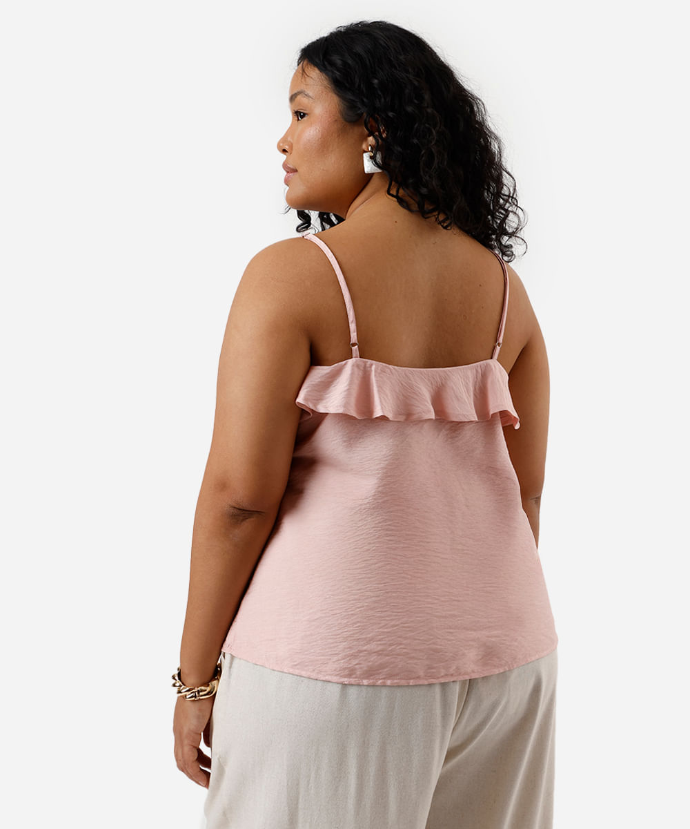 blusa feminina com viscose alça fina com babados plus size rosa