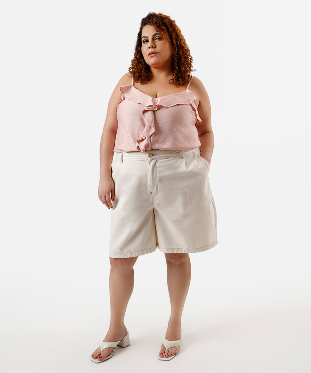 blusa feminina com viscose alça fina com babados plus size rosa