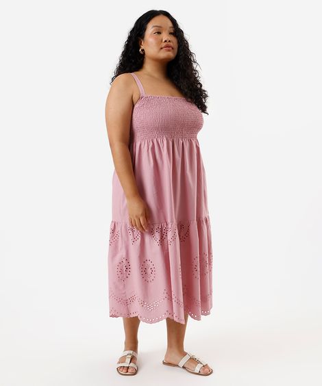 vestido midi feminino com recortes plus size rosa