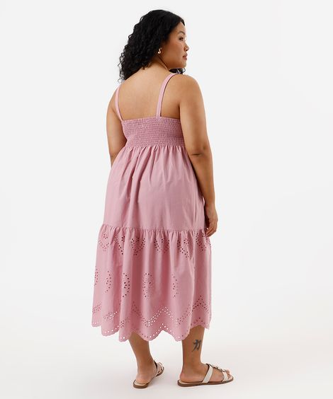 vestido midi feminino com recortes plus size rosa