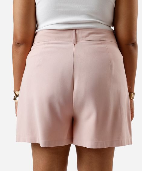 short feminino de alfaiataria com pregas plus size rosa