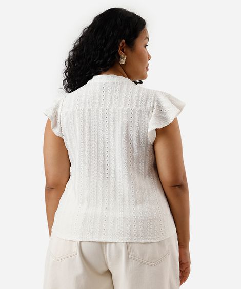 blusa feminina de laise manga curta plus size off white